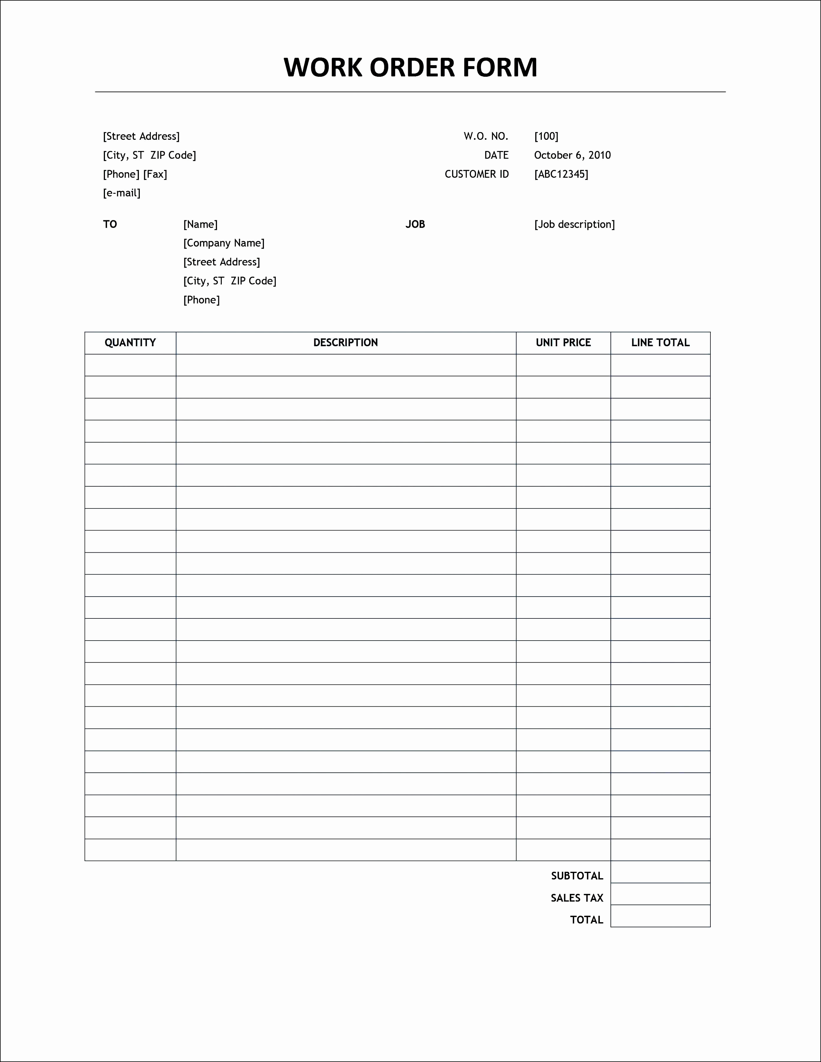 Free Printable Work order Template Inspirational Simple order form Template Word