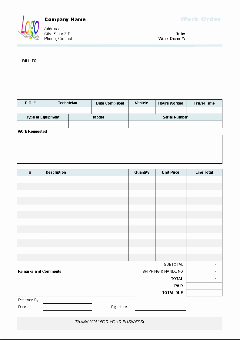 Free Printable Work order Template Inspirational Work order Template Uniform Invoice software