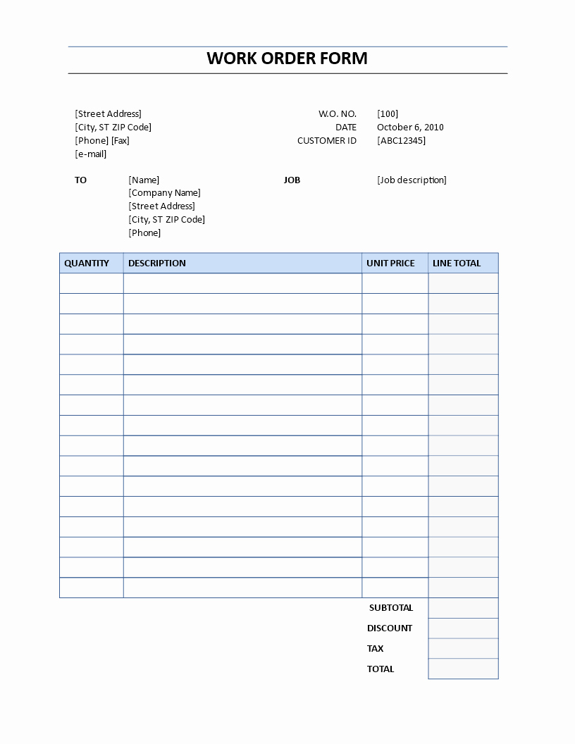 Free Printable Work order Template New Work order form Download This Work order form which is