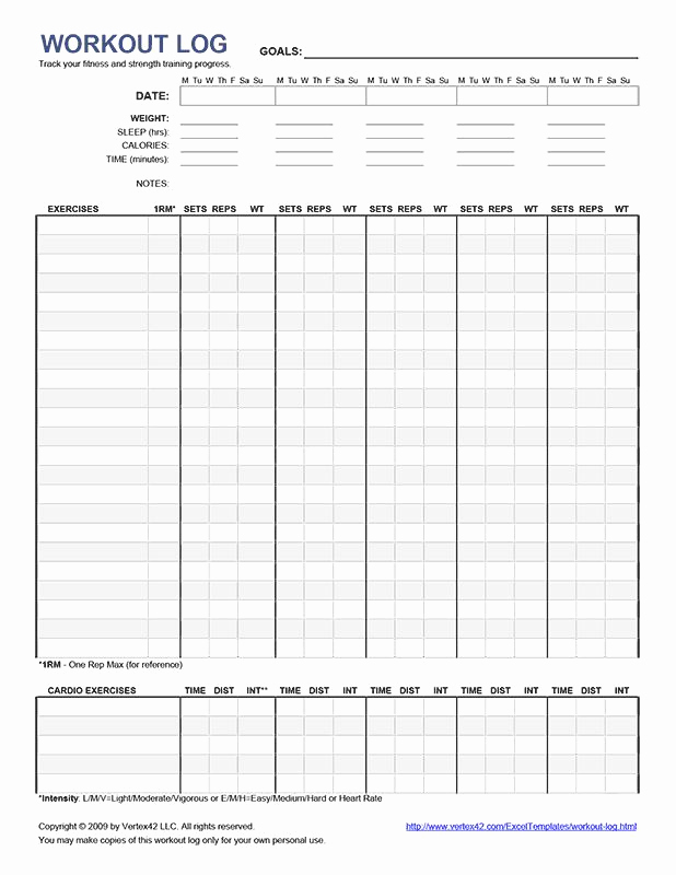 Free Printable Workout Log Sheets Best Of Free Printable Workout Log Pdf From Vertex42