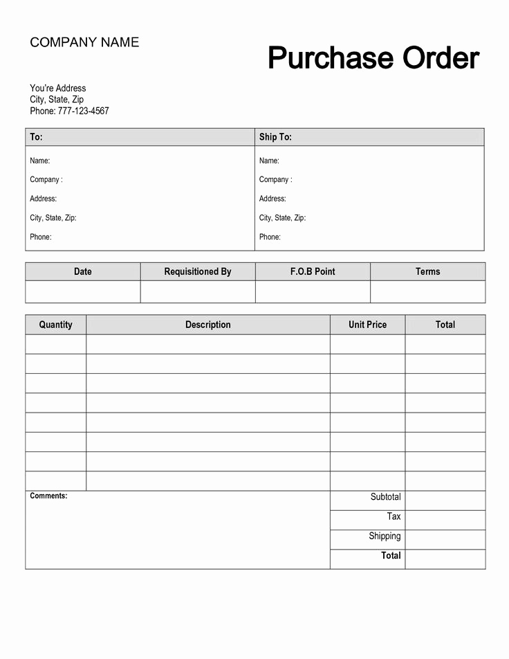 Free Purchase order Template Fresh Free Printable Purchase order form Purchase order