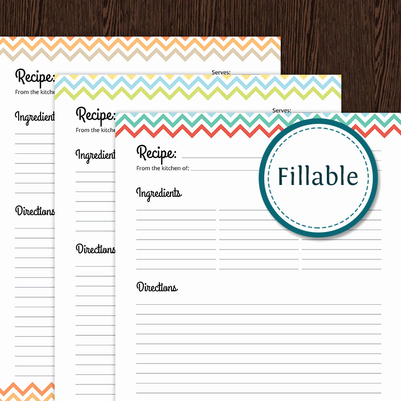 Free Recipe Template for Word Lovely Recipe Card Full Page Colourful Chevron Fillable