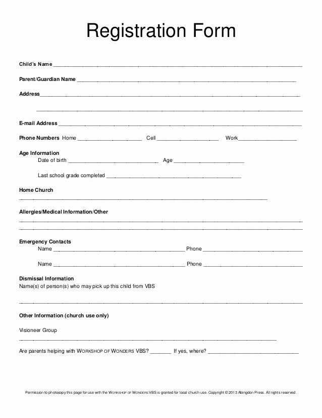 Free Registration form Template Awesome Registration form Child’s Name
