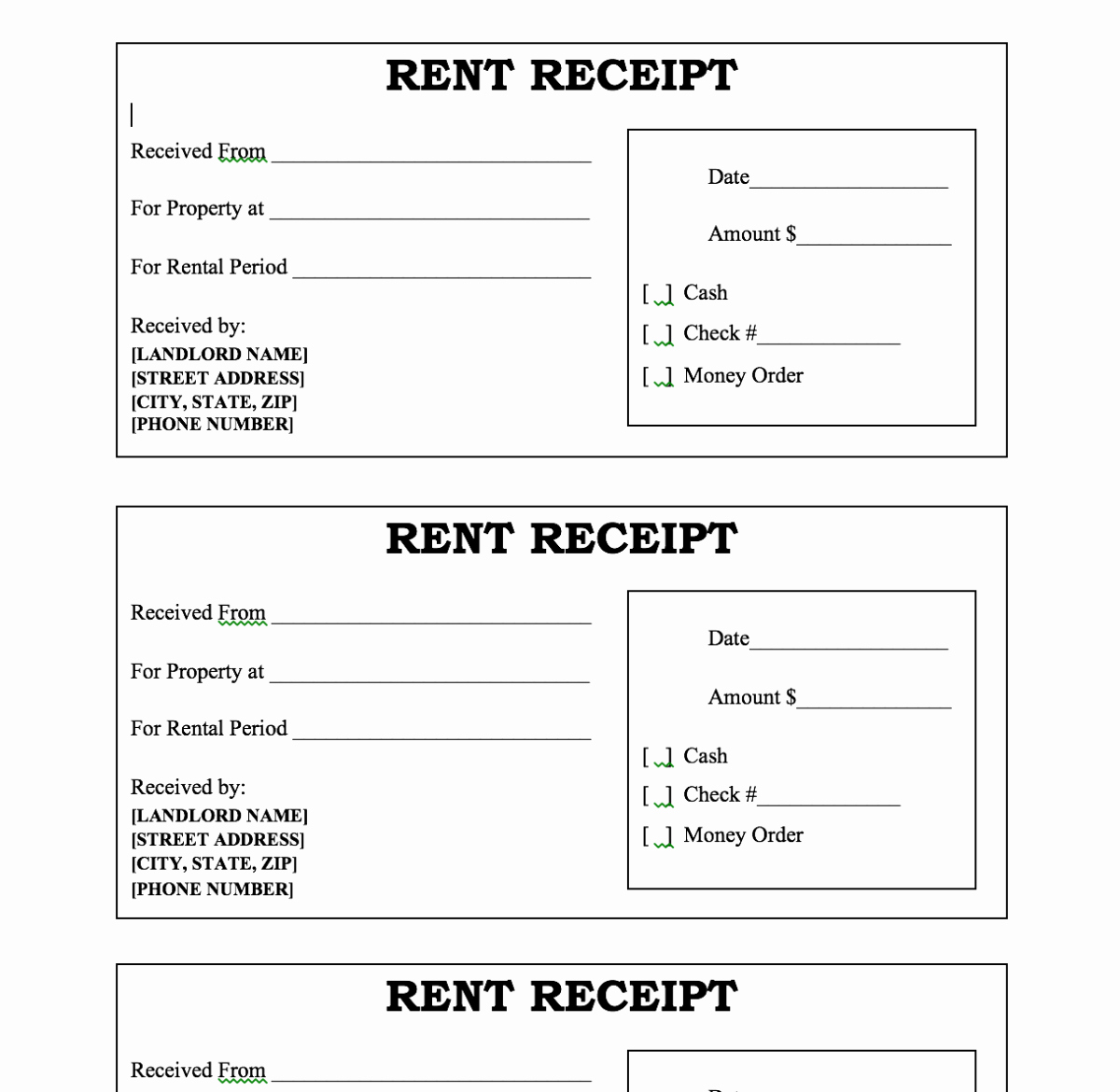 Free Rent Receipt Template Luxury Customizable Rent Receipt – Microsoft Word