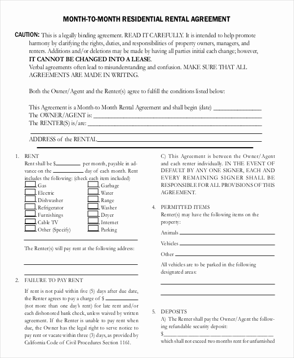 Free Rental Agreement Pdf Fresh Month to Month Rental Agreement Template 13 Free Word
