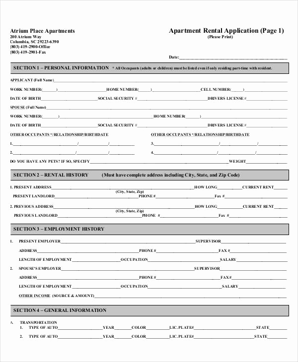 Free Rental Application form Beautiful 17 Printable Rental Application Templates