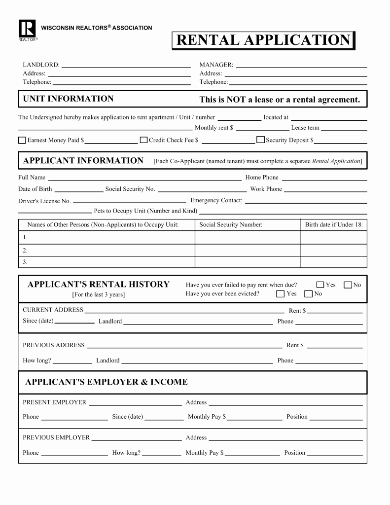 Free Rental Application form Lovely Free Wisconsin association Of Realtors Rental Application