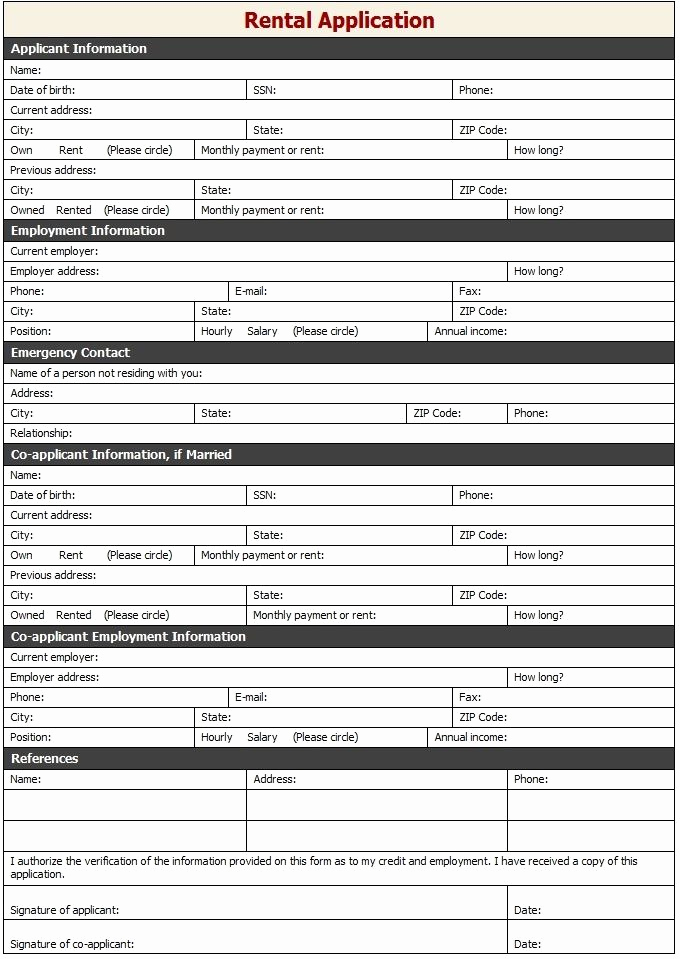 Free Rental Application form New Printable Sample Rental Application Template form