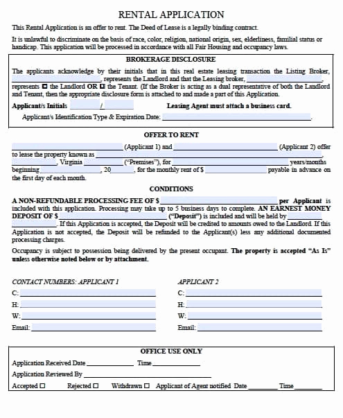 Free Rental Application Pdf Inspirational Free Virginia Rental Application form – Pdf Template