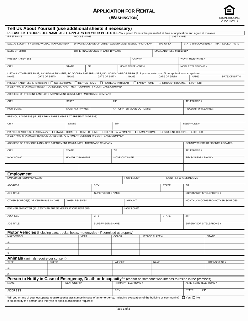 Free Rental Application Pdf New Free Washington Rental Application form Pdf