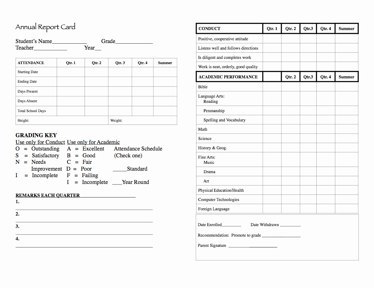 Free Report Card Template Awesome Elementary Report Card