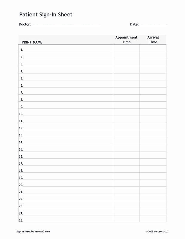 Free Sign In Sheet Template Awesome Free Printable Patient Sign In Sheet Pdf From Vertex42