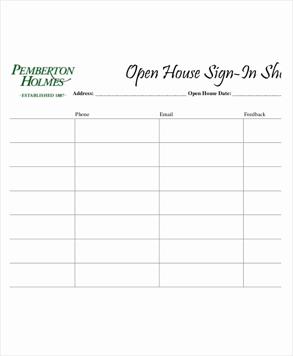 9 open house sign in sheet templates