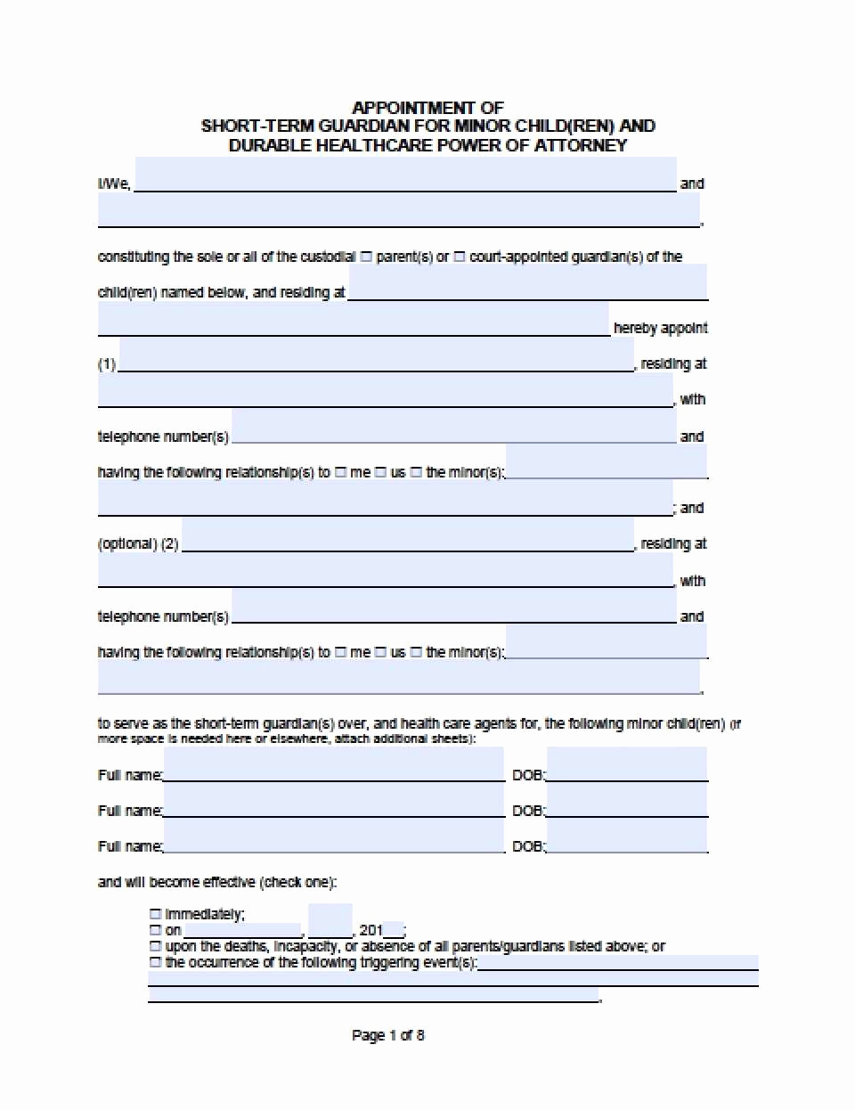 Free Temporary Guardianship form Awesome Temporary Guardianship Agreement form California Excellent
