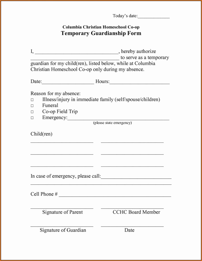 Free Temporary Guardianship form Luxury Printable Temporary Guardianship form for Grandparents