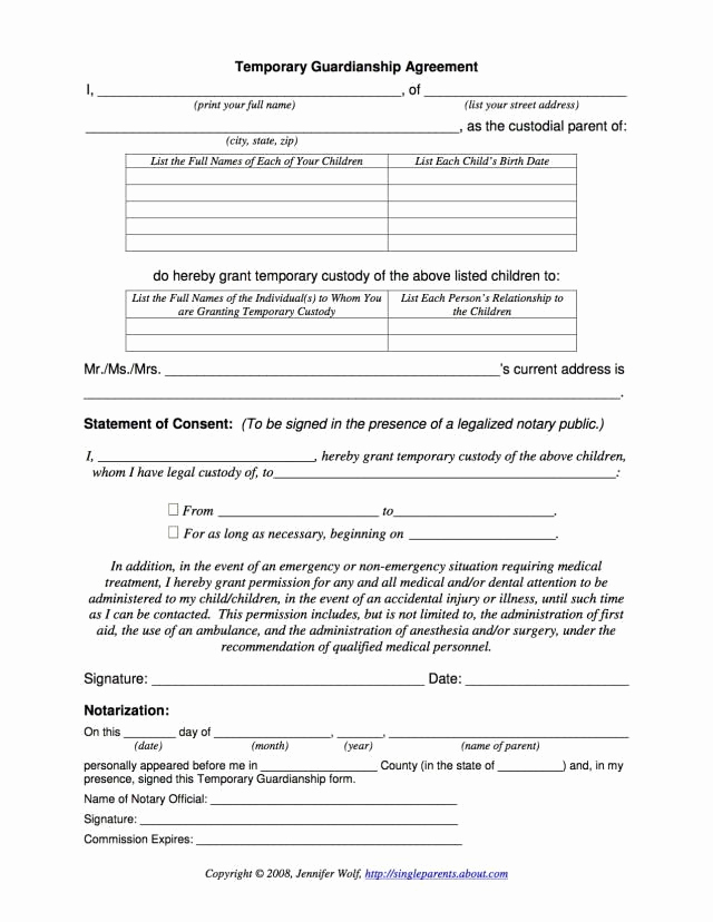Free Temporary Guardianship form New Use This form to Establish Temporary Guardianship