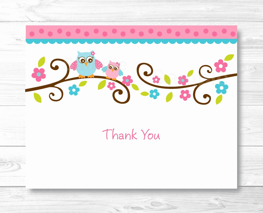 Free Thank You Card Template Unique Pink Owl Thank You Card Folded Card Template Owl Baby
