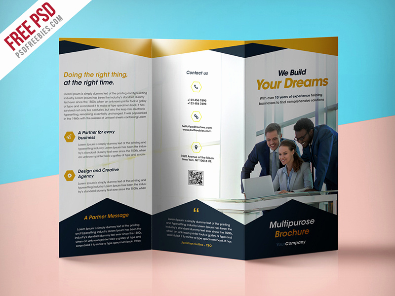 Free Tri Fold Brochure Templates Elegant Professional Corporate Tri Fold Brochure Free Psd Template