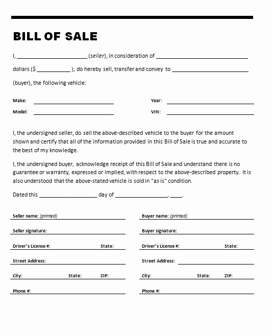 Free Vehicle Bill Of Sale Luxury Free Bill Sale form Auto Sample Car