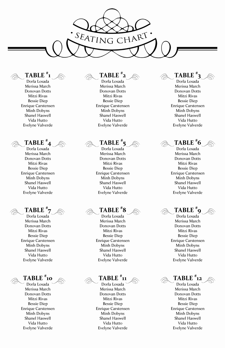 Free Wedding Seating Chart Template Inspirational Round Table Seating 12 Template