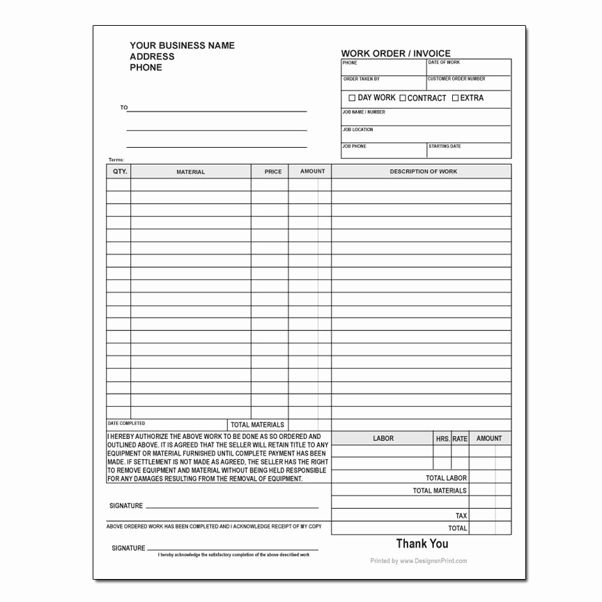 Free Work order Template Beautiful Carbonless Work order forms Customized