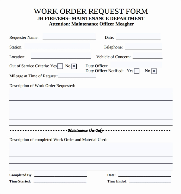 Free Work order Template Best Of Sample Maintenance Work order form 8 Free Documents In Pdf