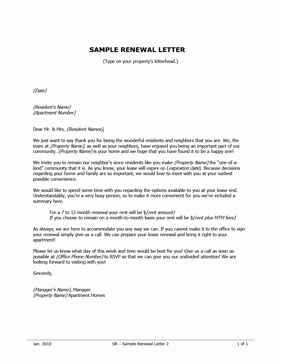 Friendly Rent Increase Letter Inspirational 36 Best Lease Renewal Letters &amp; forms Word &amp; Pdf