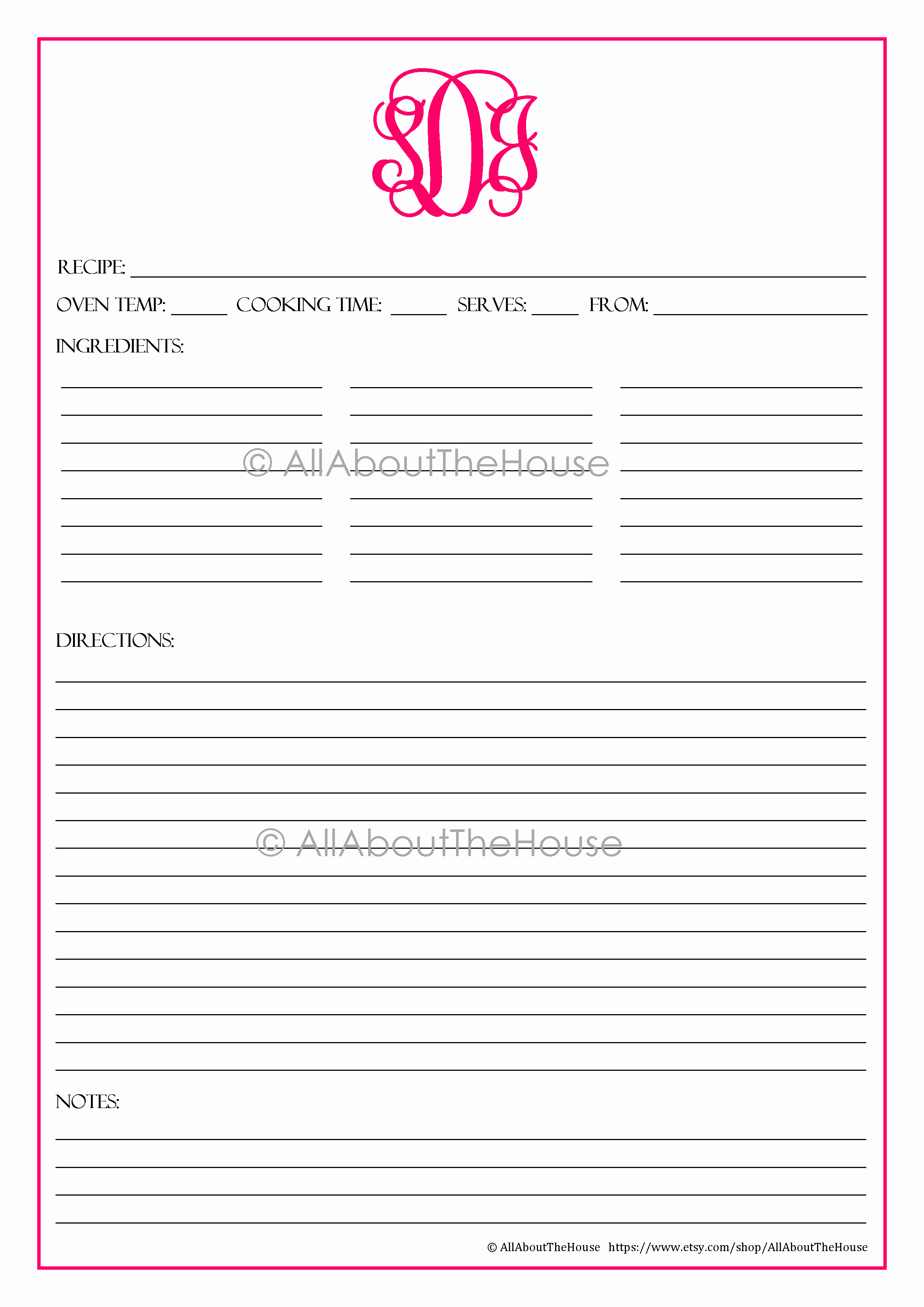 Full Page Recipe Template Editable Awesome Make Your Own Personalised Printable Recipe Binder