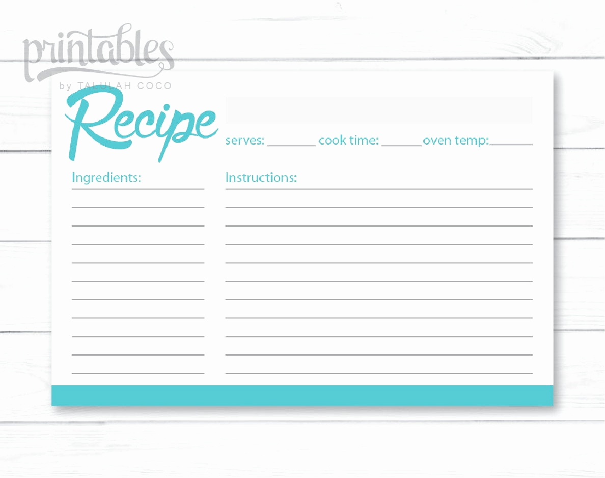 Full Page Recipe Template Editable Inspirational Editable Recipe Card Blue Green Printable 4x6 Recipe Cards