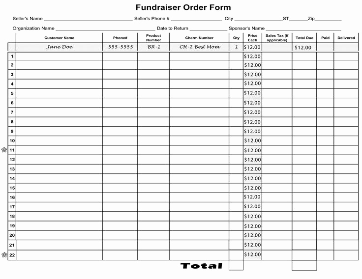 Fundraising order form Templates Lovely Free Blank order form Template