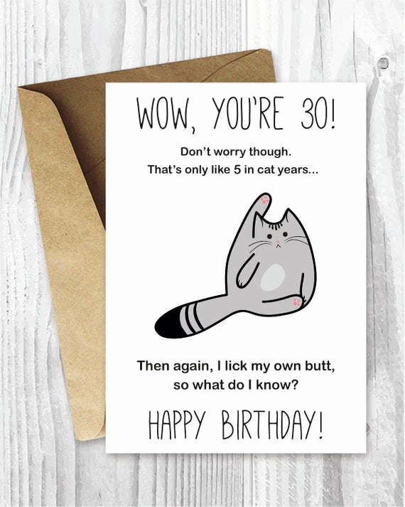 Funny Printable Birthday Cards Lovely 30th Birthday Card Printable Birthday Card Funny Cat by
