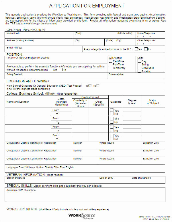 General Application for Employment Best Of 190 Job Application form Free Pdf Doc Sample formats