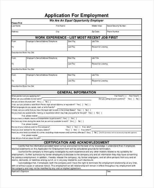 General Application for Employment Best Of General Application form 8 Free Documents In Pdf