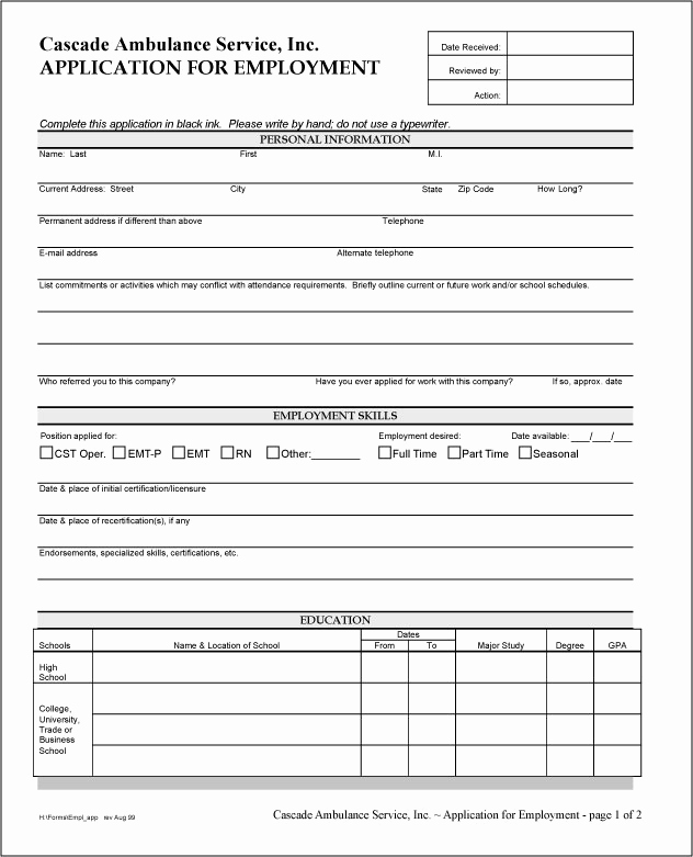 General Application for Employment Inspirational Generic Job Application form Colorado