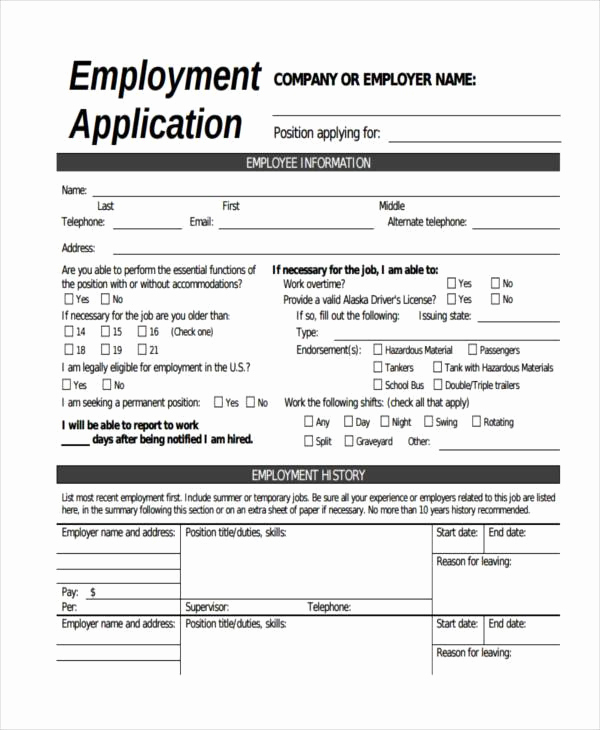 General Application for Employment Lovely Free Employment form Samples 35 Free Documents In Word Pdf