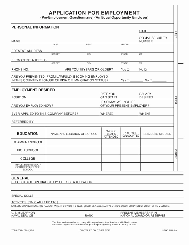 General Application for Employment New Blank Job Application form Samples Download Free forms