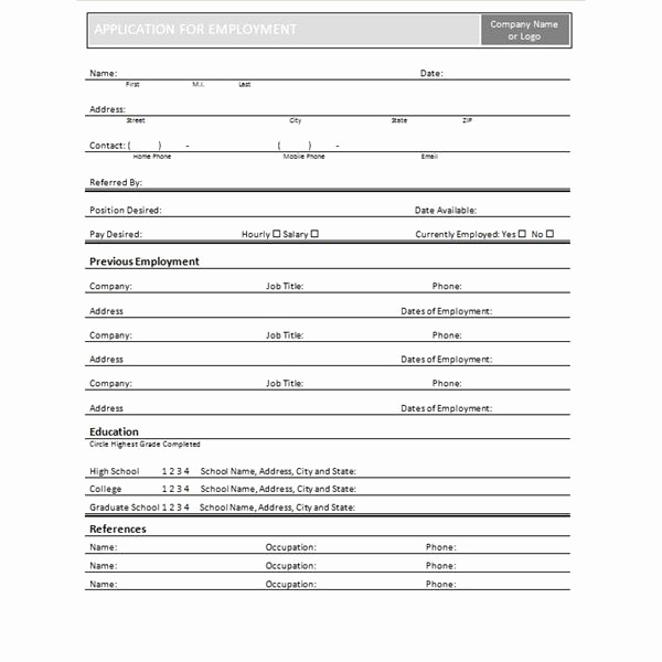 General Application for Employment Unique Application Template