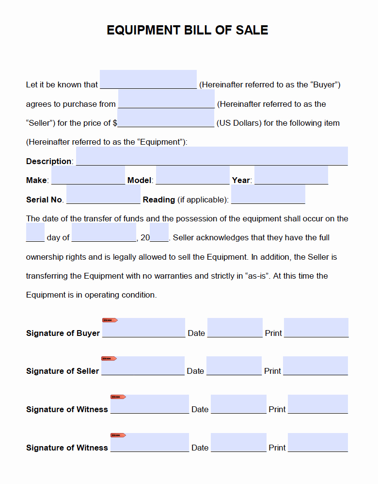 General Bill Of Sale Pdf Awesome Free Equipment Bill Of Sale form Pdf