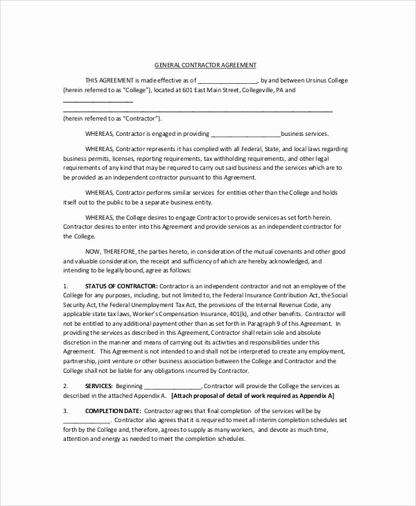 General Contractor Contract Template Fresh 37 Basic Agreement Samples