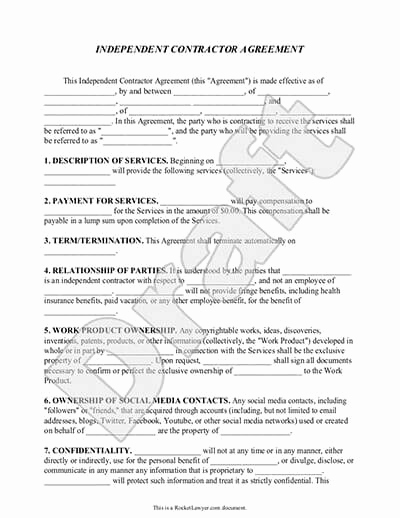 General Contractor Contract Template Lovely Independent Contractor Agreement