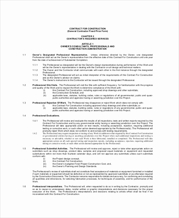 construction contractor agreement