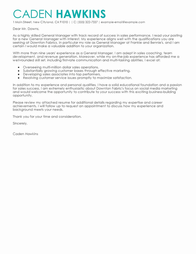 General Cover Letter Examples Beautiful Best Sales General Manager Cover Letter Examples