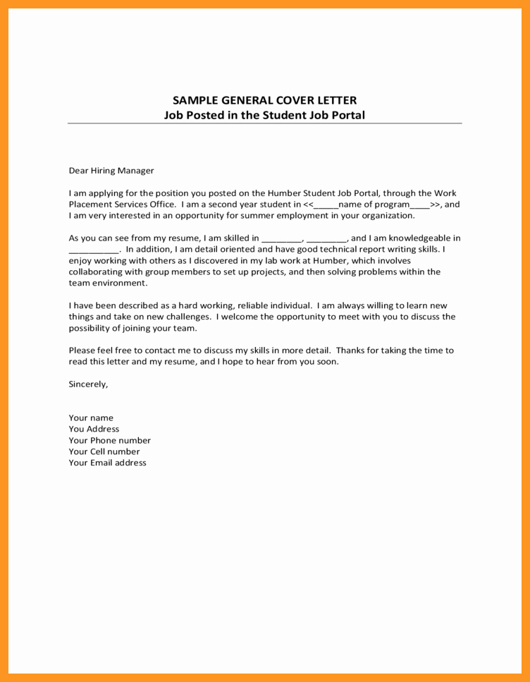 General Cover Letter Examples Elegant General Cover Letters for Employment