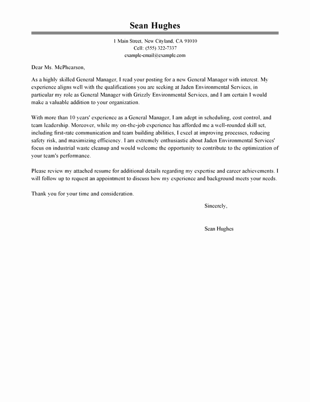 General Cover Letter Examples New Best General Manager Cover Letter Examples