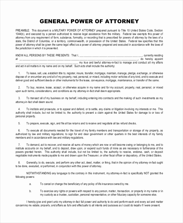 General Power Of attorney Sample Luxury Sample General Power Of attorney 11 Free Documents In