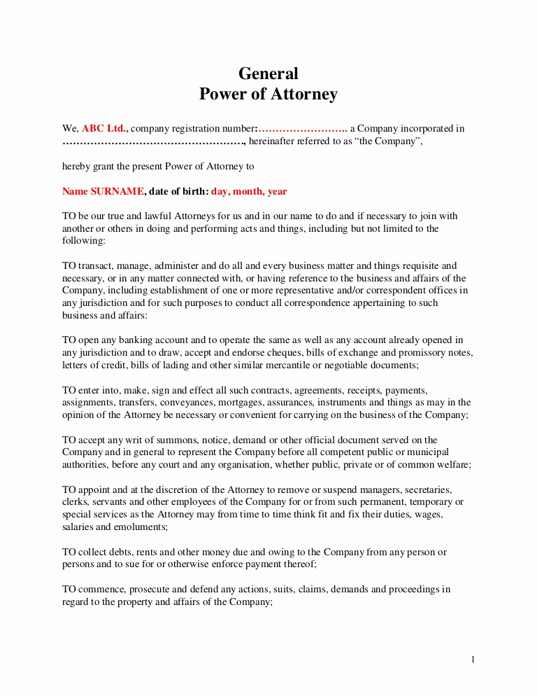 General Power Of attorney Sample New General Power Of attorney
