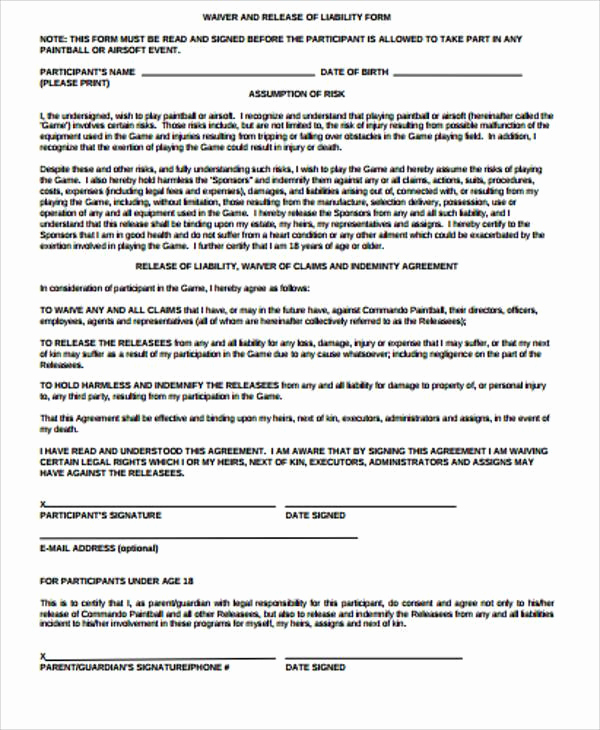 General Release Of Liability forms Awesome General Liability Release form Image – Release Of