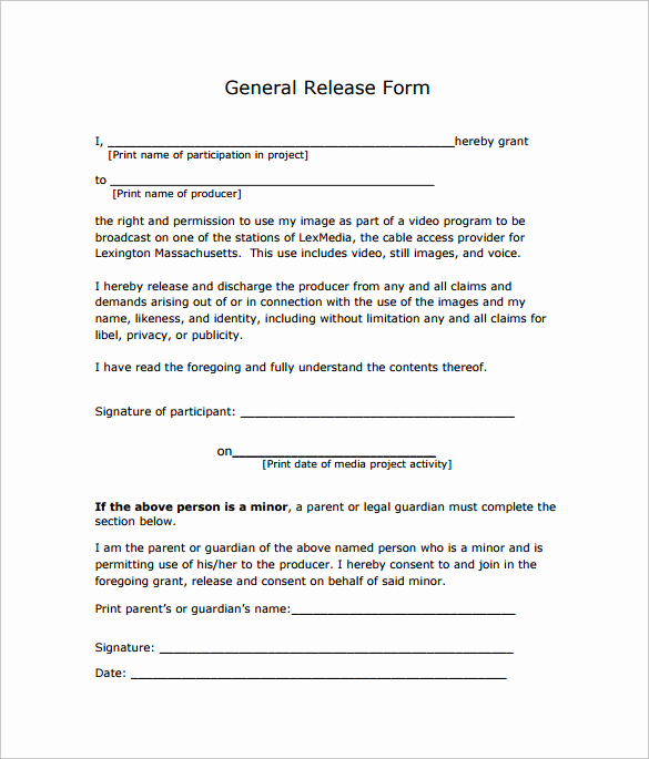 General Release Of Liability forms Beautiful 10 Sample General Release forms to Download