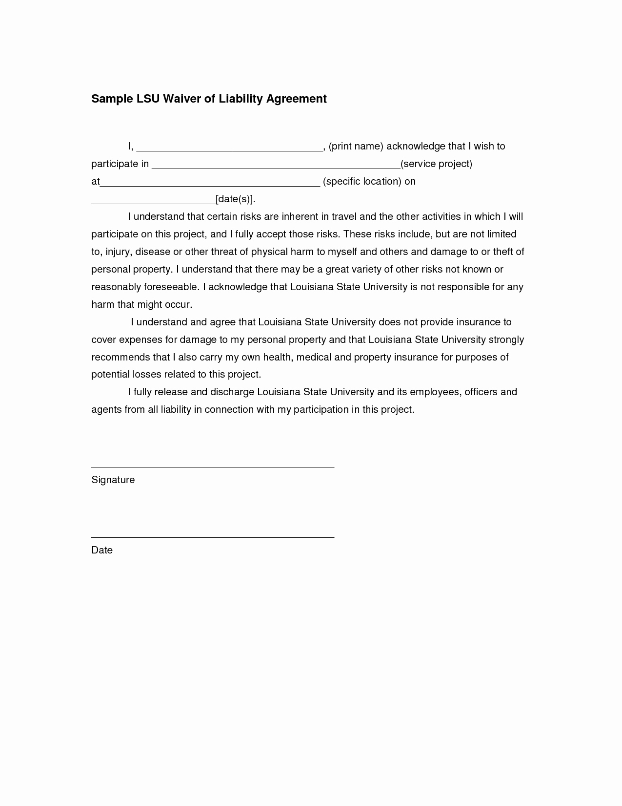 General Release Of Liability forms Fresh Liability Release form Template In Images Waiver Of