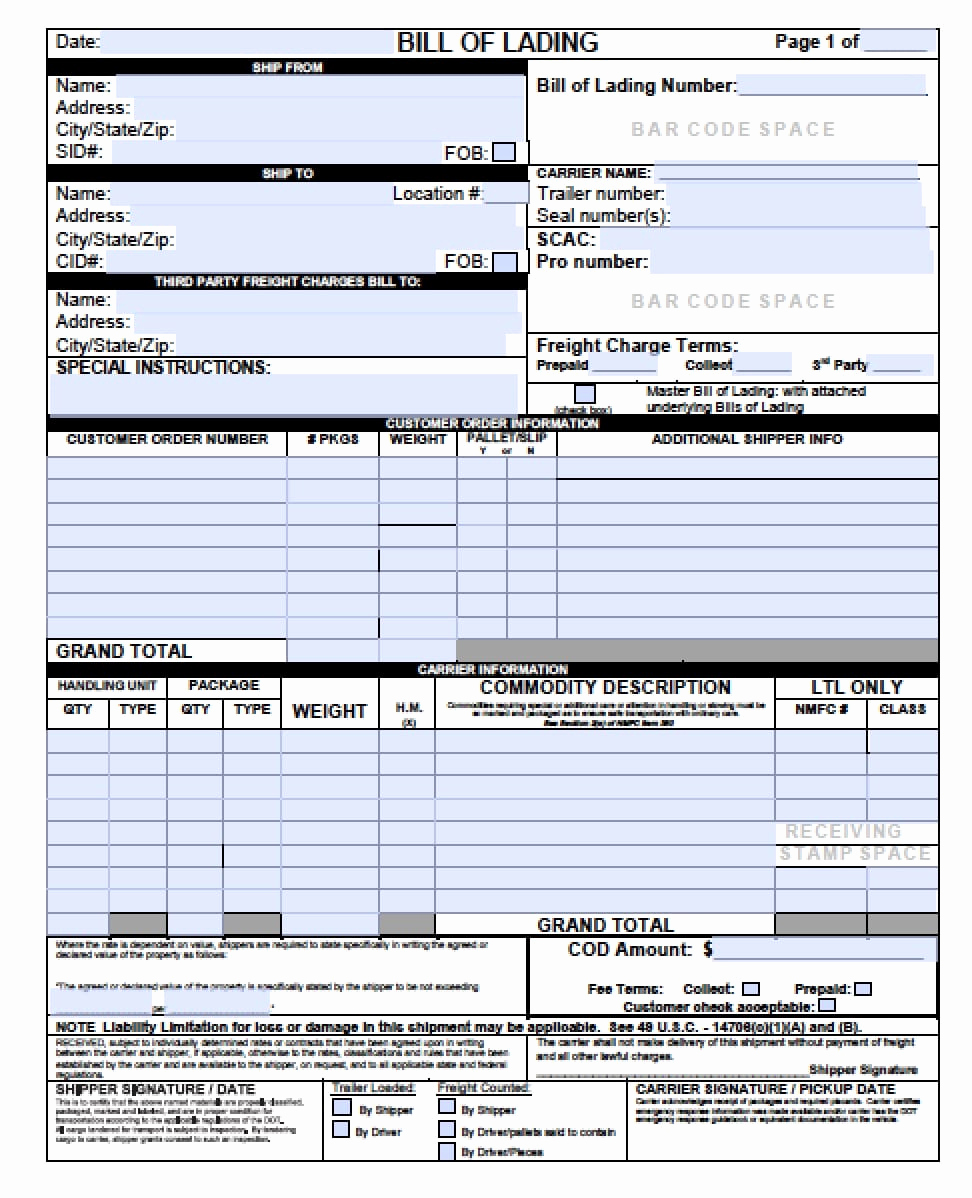 Generic Bill Of Lading Lovely 5 Free Bill Of Lading Templates Excel Pdf formats